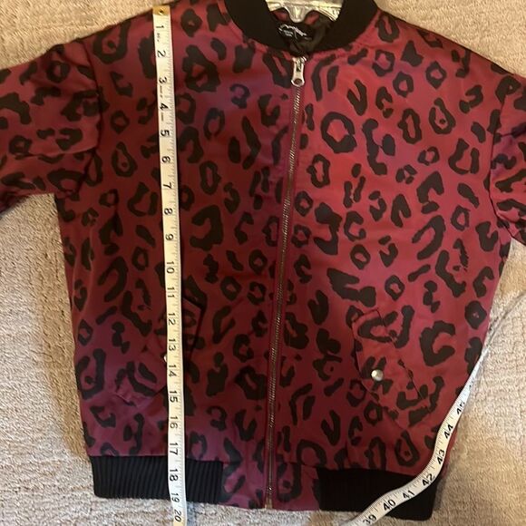 Art Class Girl Burgundy and Black Leopard Print Bomber Jacket Size Medium 7/8 - Picture 7 of 7